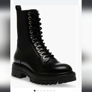 Steve Madden Black Lace-Up Chunky Combat Ankle Boots